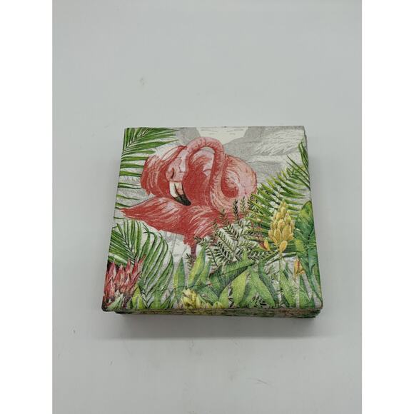 Handmade Decoupage Tile Flamingo Drink Coasters 4.25" - Picture 5 of 6